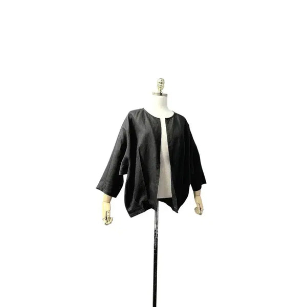 [BUNJANG] Blue Pepe Linen 100% 7-Sleeve Open Collarless Jacket / 블루페페 린넨 마 100  7부소매  오픈형 노카라 자켓