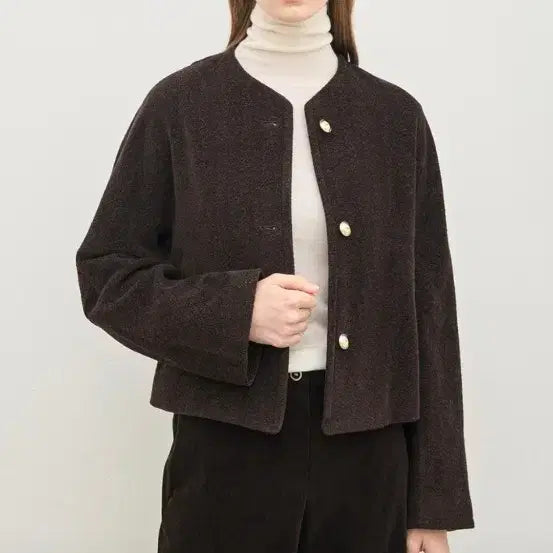[BUNJANG] The Cashmere Wool Blend Collarless Jacket Dark Brown Size 55 / 더 캐시미어 울 블렌드 칼라리스 자켓 다크 브라운 55사이즈 새제품