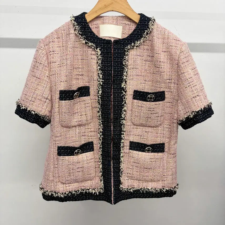 [BUNJANG] Art Is Over Pink Short Sleeve Tweed Jacket / 아트이즈오버 핑크 반팔 트위드 자켓 F