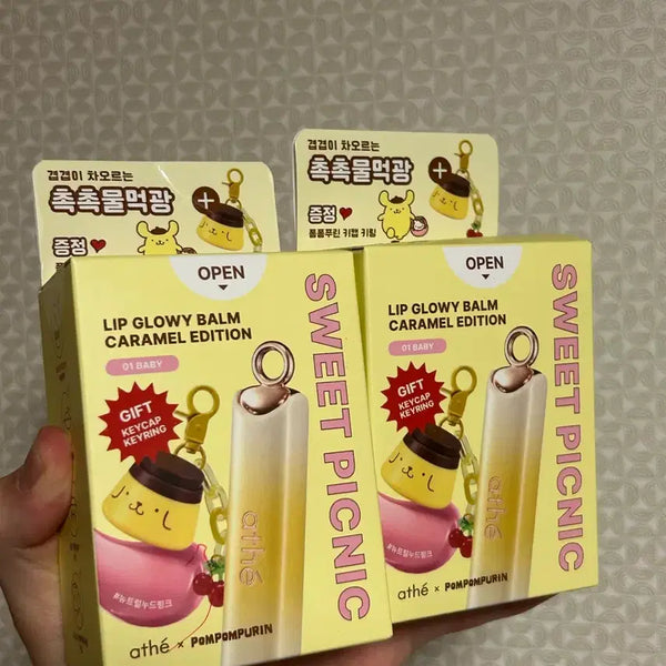 [BUNJANG] ATHE PomPomPurin Collaboration Glossy Balm PomPomPurin Keycap Keychain Set All Colors (Sealed) / (미개봉) 아떼 폼폼푸린 콜라보 글로이밤 폼폼푸린 키캡 키링 세트 전색상