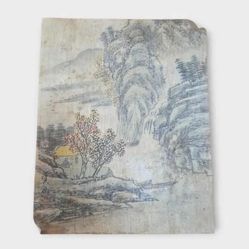 [BUNJANG] Antique Korean Painting of Landscape with Figures on Silk / 동양화 오래되어 보이는 고화 추경산수인물도 비단에채색