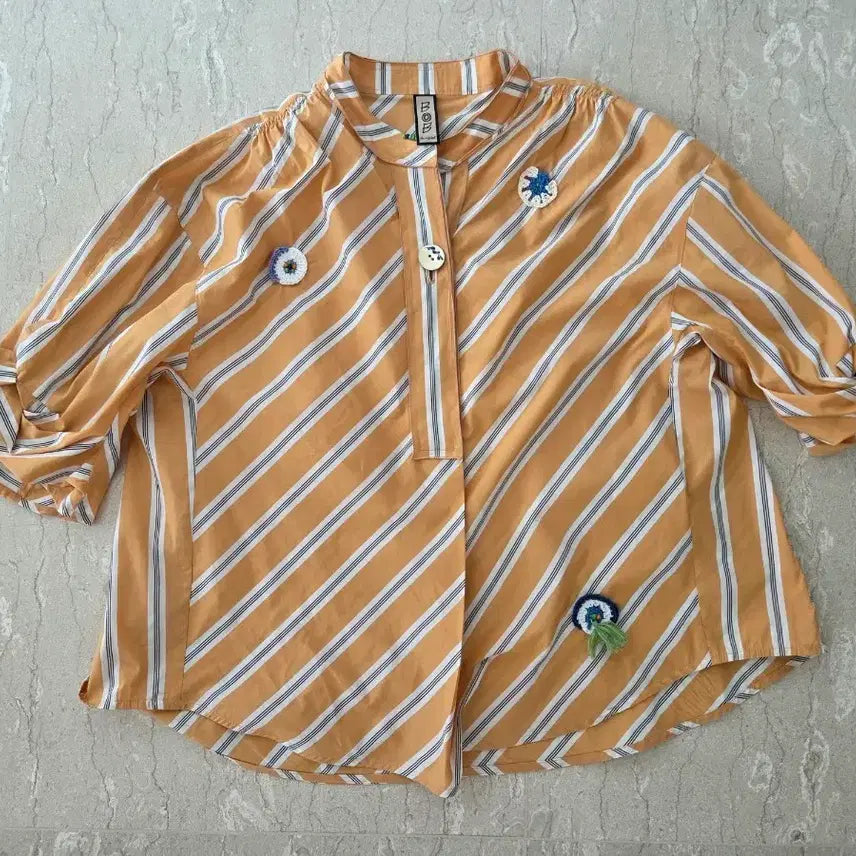 [BUNJANG] BOB Striped Shirt Orange/White / 비오비 스트라이프 셔츠 오렌지/화이트