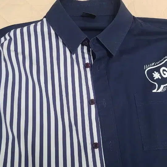 [BUNJANG] JC de Castelbajac Navy Stripe Color Block Shirt / 까스텔바작 네이비 스트라이프 배색 셔츠