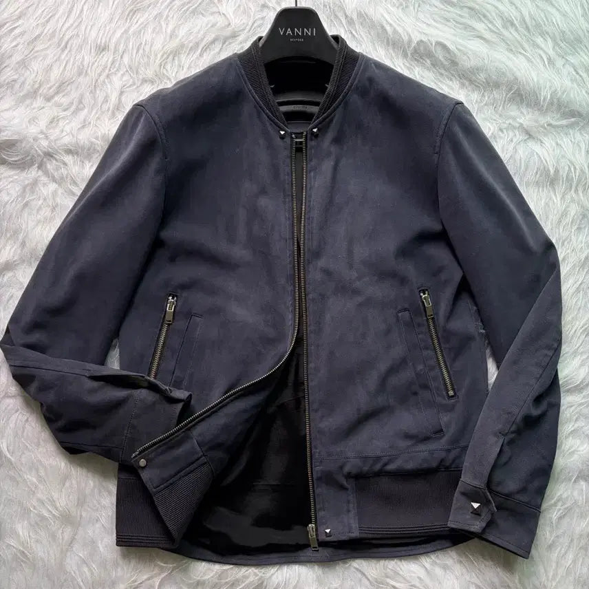 [BUNJANG] System Homme Vegan Suede Studded Bomber Jacket Stone / 시스템옴므 / 비건 스웨이드 스터드 봄버 스톤 / 95
