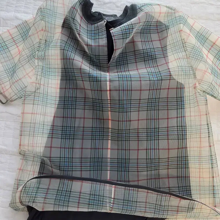 [BUNJANG] KUHO Organza Short-Sleeve Check Blouse / 구호 (새상품)오간자 반팔 체크블라우스