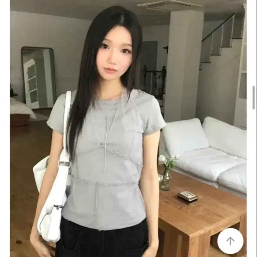 [BUNJANG] Dot See-Through Layered Short-Sleeved T-Shirt / 에이블리 도트 시스루 레이어드 반팔 티셔츠