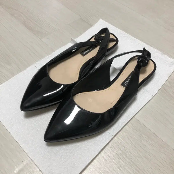 [BUNJANG] Nine West Black Patent Leather Slingback Flats / 나인웨스트 ninewest 블랙 에나멜 슬링백 플랫슈즈