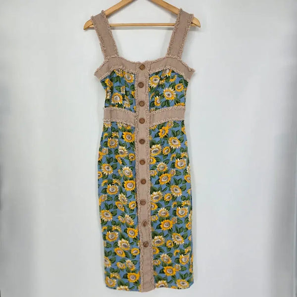 [BUNJANG] Sunflower Pattern Sleeveless Summer Maxi Dress / 해바라기 패턴 민소매 썸머 원피스 [C31050]