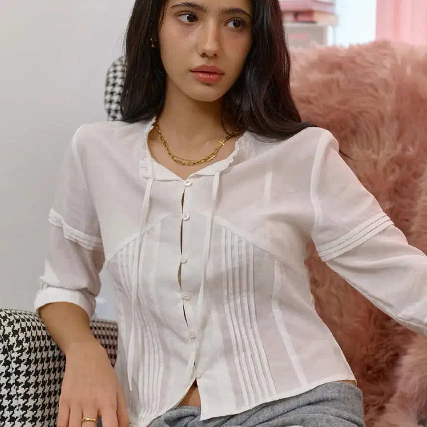 [BUNJANG] Bitter Cells Ella Pintuck Blouse - White (S) / 비터셀즈 블라우스