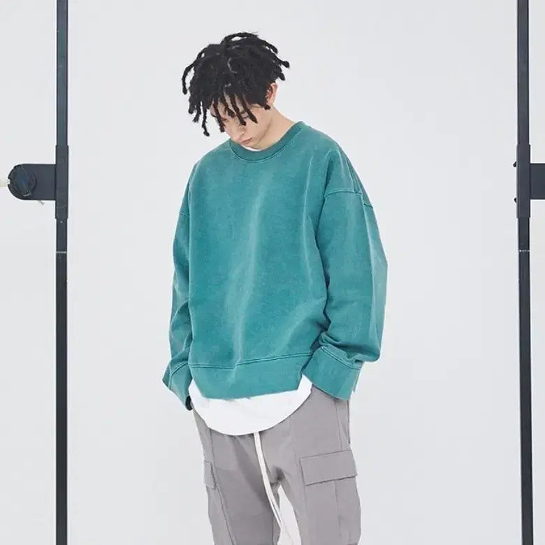 [BUNJANG] Attention로우 Heavy Sweatshirt Viridian Green Size 1 / 어텐션로우 헤비 맨투맨 버리디안 그린 1사이즈