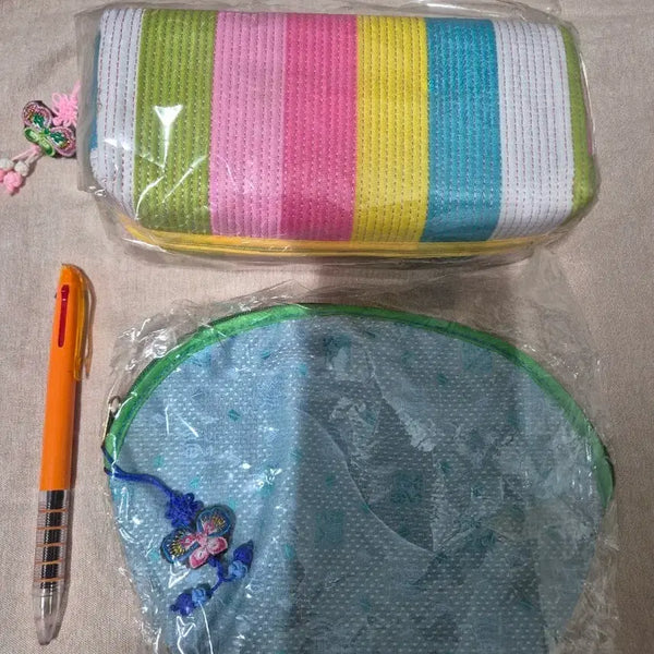 [BUNJANG] Rainbow Pouch and Butterfly Embroidery Pouch Set / 파우치 2개