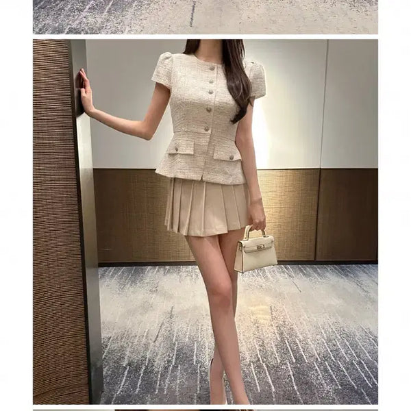 [BUNJANG] Imported Rachele Short-Sleeve Tweed Jacket / 수입 라첼 반팔 트위드 자켓