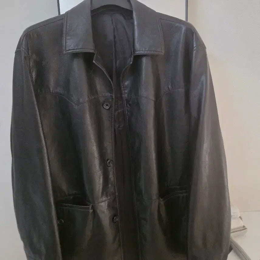 [BUNJANG] Uniform Bridge Black Leather Western Car Coat / 유니폼브릿지 블랙 레더 웨스턴 카 코트