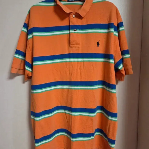 [BUNJANG] Polo Ralph Lauren Striped Collar T-Shirt Orange / 폴로랄프로렌 단가라 카라티 오렌지
