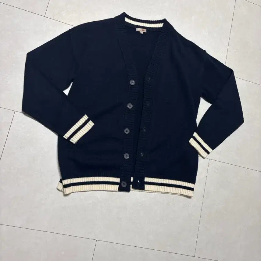 [BUNJANG] SPAO Color Block Knit Cardigan Navy Size 100 / 스파오네이비배색니트가디건100