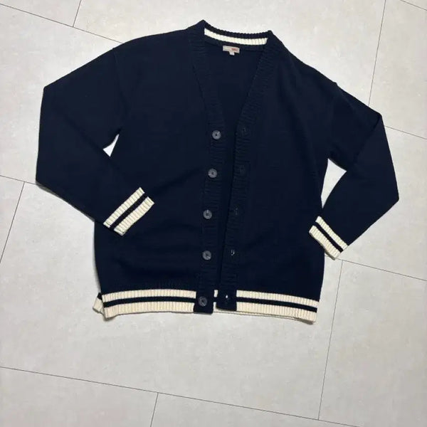 [BUNJANG] SPAO Color Block Knit Cardigan Navy Size 100 / 스파오네이비배색니트가디건100