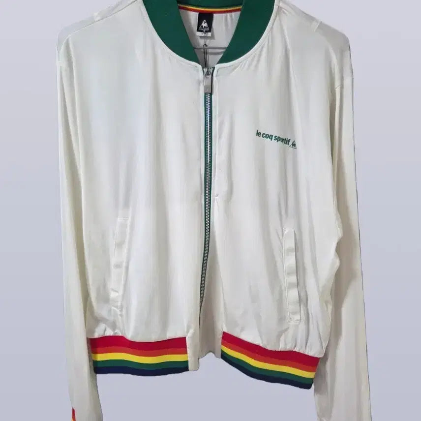 [BUNJANG] Le Coq Sportif Jacket White Rainbow Color Block / 르꼬끄 스포르티브 자켓 화이트 레인보우 배색