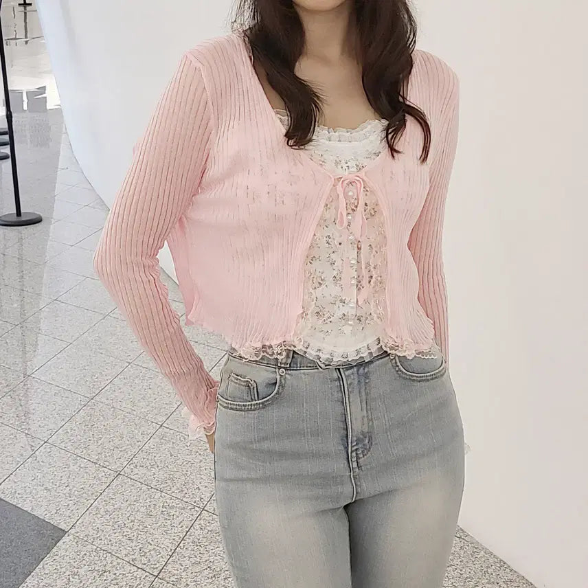 [BUNJANG] Ebly See-Through Cardigan Bolero (Pink) / (새상품 원가판매) 에이블리 시스루 가디건 볼레로 이플 핑크