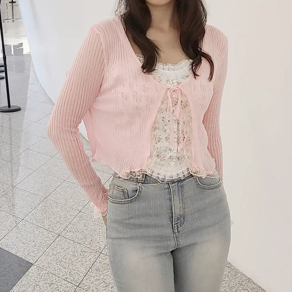 [BUNJANG] Ebly See-Through Cardigan Bolero (Pink) / (새상품 원가판매) 에이블리 시스루 가디건 볼레로 이플 핑크