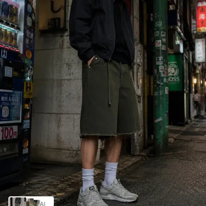 [BUNJANG] Billiont Deep Washed Semi Bermuda Banding Denim Pants Khaki L / (1회착용) 빌리언트 딥 워시드 세미 버뮤다 밴딩 데님팬츠_카키 L