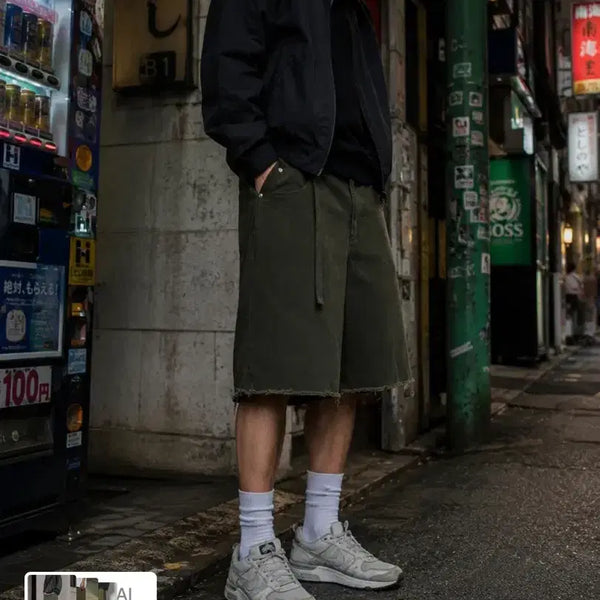 [BUNJANG] Billiont Deep Washed Semi Bermuda Banding Denim Pants Khaki L / (1회착용) 빌리언트 딥 워시드 세미 버뮤다 밴딩 데님팬츠_카키 L