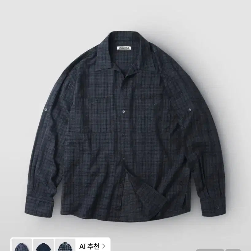 [BUNJANG] Indust Develop Monaco Roll-up Check Shirt - Midnight Blue (M) / (1회착용) 인더스트 디벨롭 모나코 롤업 체크 셔츠_미드나잇블루 M