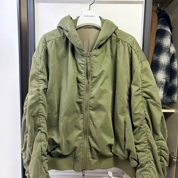 [BUNJANG] Branded Shirring Hooded Bomber Jacket M / 브랜디드 셔링 후드 봄버 m