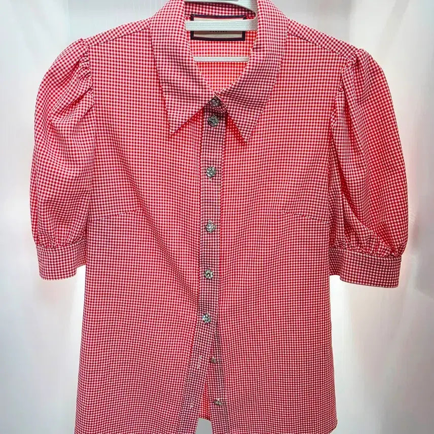 [BUNJANG] MOJO.S.FINE Red Check Puff Blouse / 모조에스핀 레드 체크 퍼프 블라우스