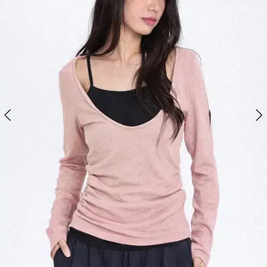 [BUNJANG] Owensuh Old Memory Layered Unbalance Long Sleeve Pink / 오운서 올드 메모리 레이어드 언발란스 롱 슬리브 핑크