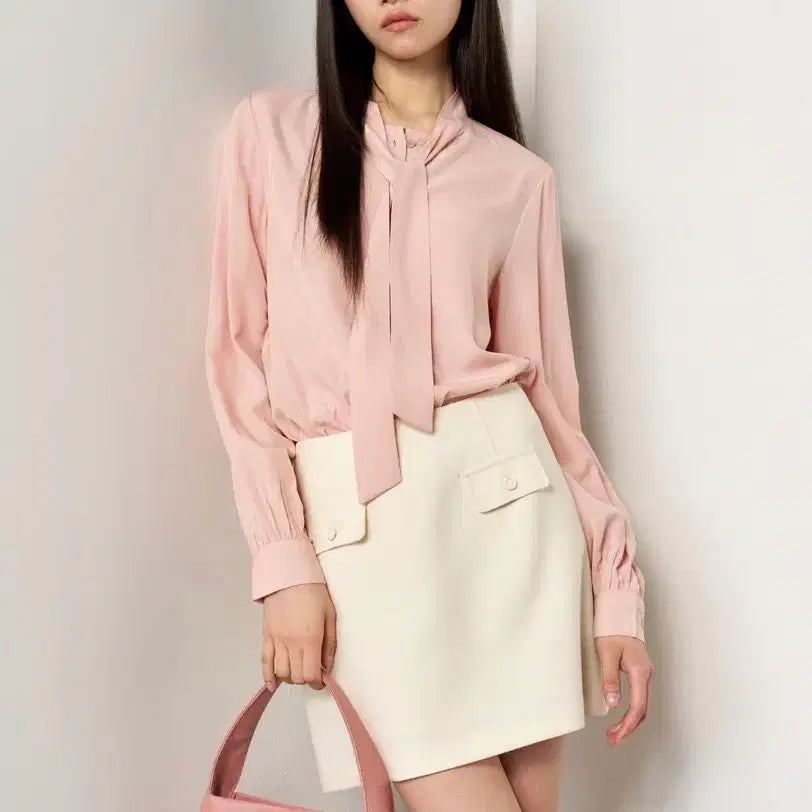 [BUNJANG] General Idea Drape Tie Blouse [Pink] / General idea 드레이프 타이 블라우스 [PINK]
