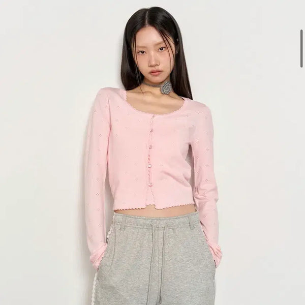 [BUNJANG] Punch Lace Knit Set [PINK] / General idea 펀칭 레이스 니트 세트 [PINK]