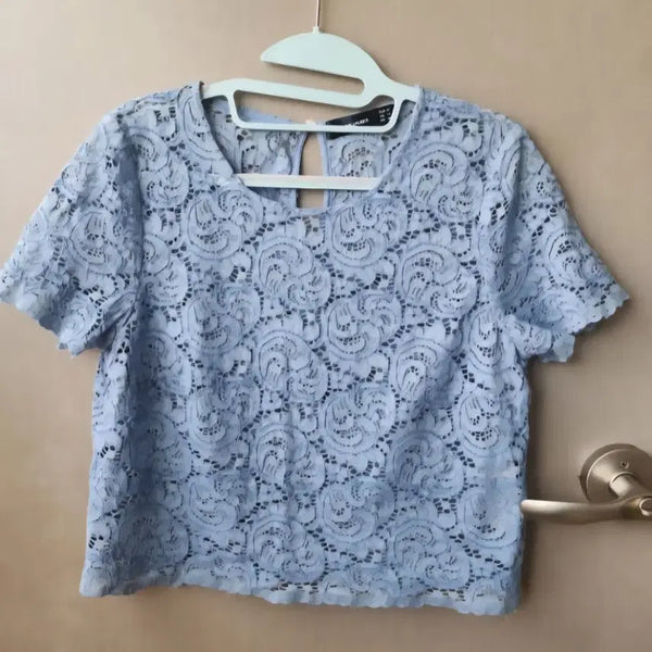 [BUNJANG] Sky Blue Lace Blouse / 하늘색 레이스 블라우스