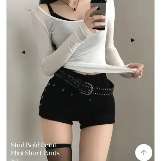[BUNJANG] Ablie Studded Eyelet Black Spandex Shorts Pants with Belt / 에이블리 스터드 아일렛 블랙 반바지 스판 팬츠 (+ 벨트 서비스)