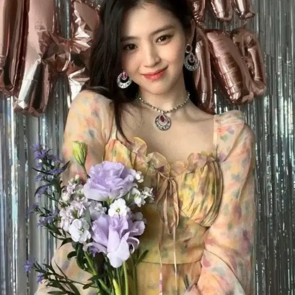 [BUNJANG] Han So Hee x DunDrop Painted Sheer One-Piece Dress / (한소희 원피스) 던드롭 Painted sheer one-piece