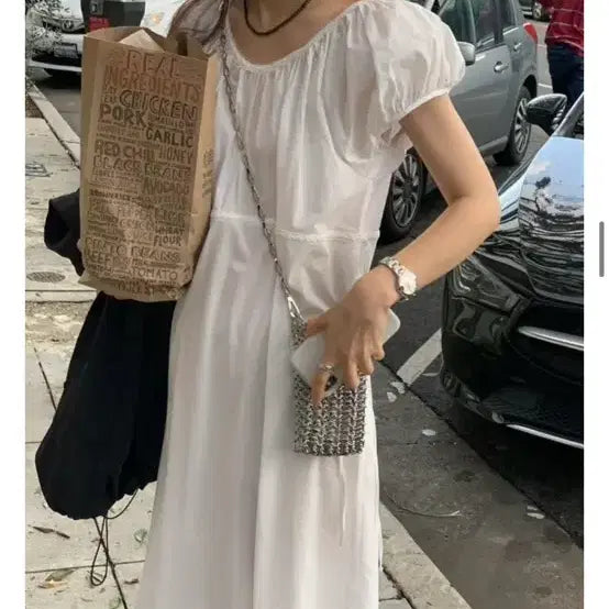 [BUNJANG] ONCE Lace Puff Long Dress / 온스 레이스퍼프롱원피스