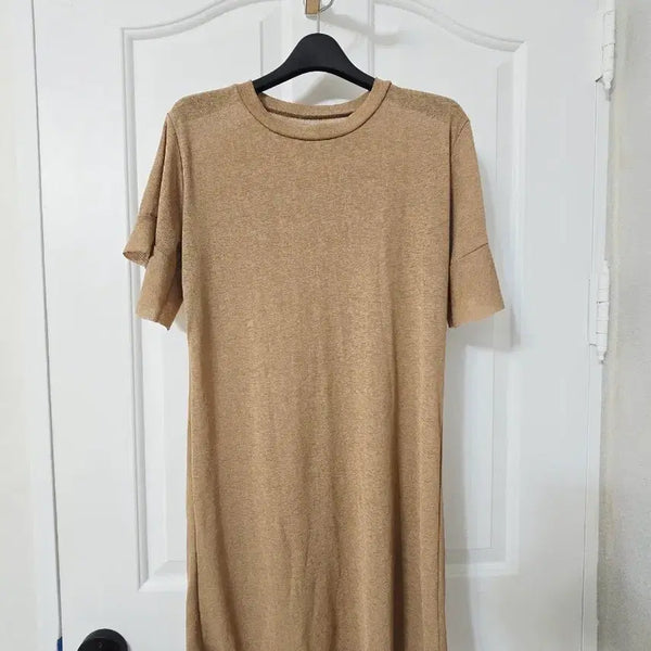 [BUNJANG] Beige See-Through Summer Long Dress with Frill Sleeve Detail / 모던한 베이지 시스루 여름 롱 원피스
