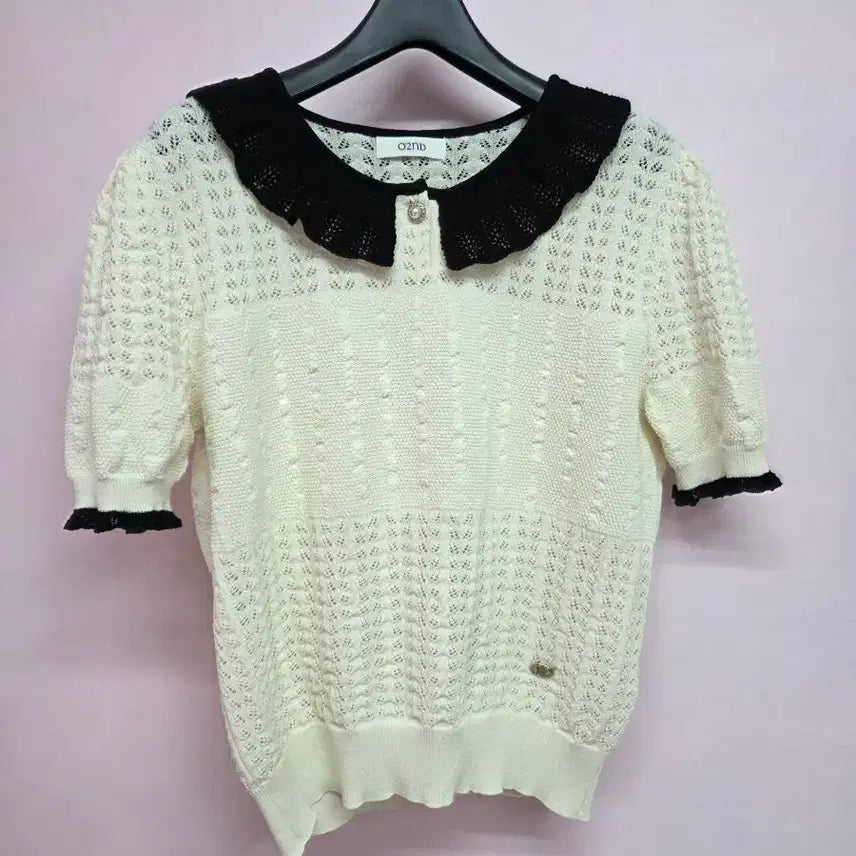 [BUNJANG] O'2nd Color Block Collar Short Sleeve Knit / 오즈세컨 O'2nd 배색 카라 반팔 니트