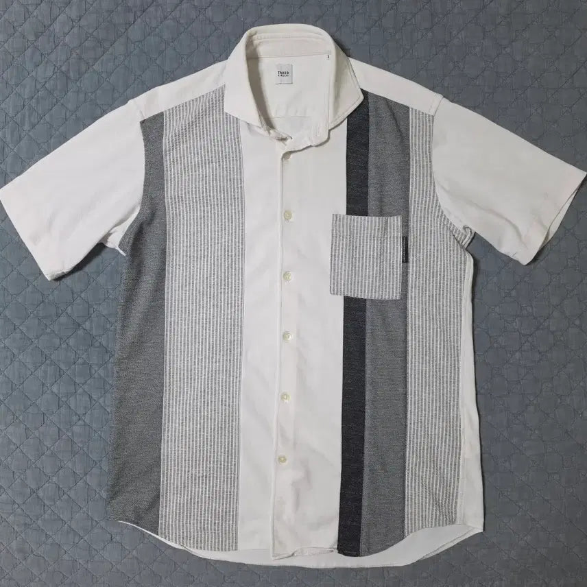 [BUNJANG] TAKEO KIKUCHI Striped Short Sleeve Shirt / 타케오키쿠치(TAKEO KIKUCHI) 스트라이프 반팔 셔츠