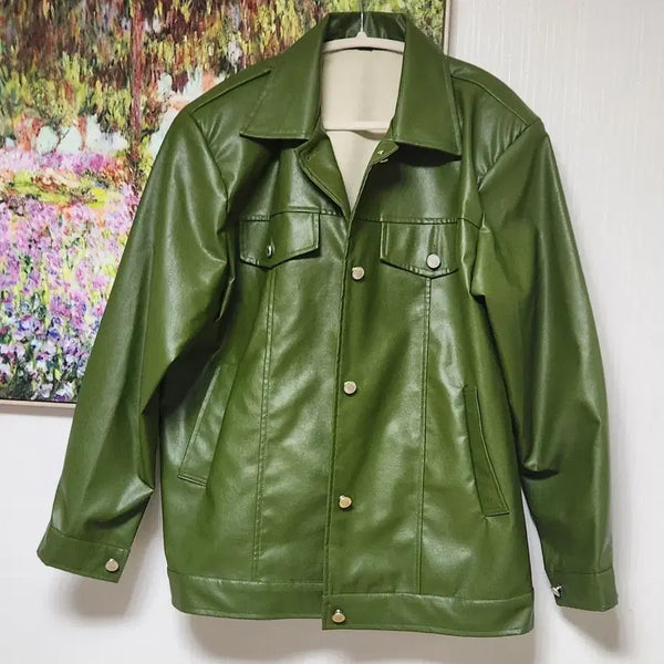 [BUNJANG] Green Faux Leather Jacket / 레자 자켓 그린색