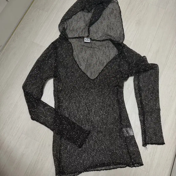 [BUNJANG] Nonerd Knit Hoodie Black / 노너드 네트 후드티 니트 블랙