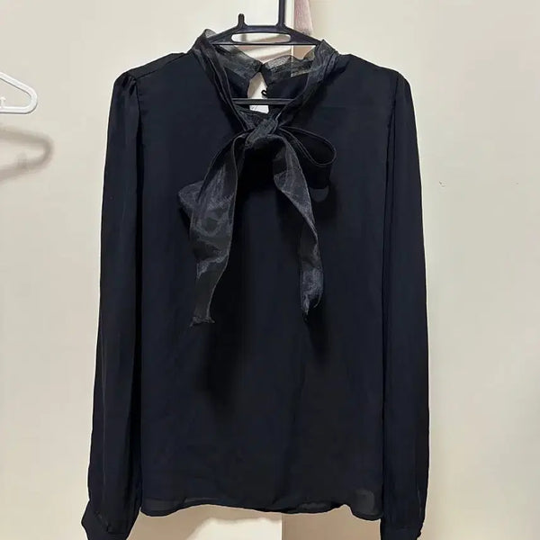 [BUNJANG] Somedays Ribbon Organza Chiffon Blouse / 리본 블라우스 블랙 블루 오간자 쉬폰 블라우스 썸데이즈