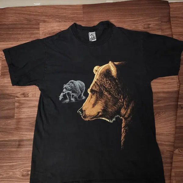 [BUNJANG] 90s Single Stitch Bear Printing Black T-Shirt / 90년대 싱글스티치 베어 프린팅 블랙 반팔티