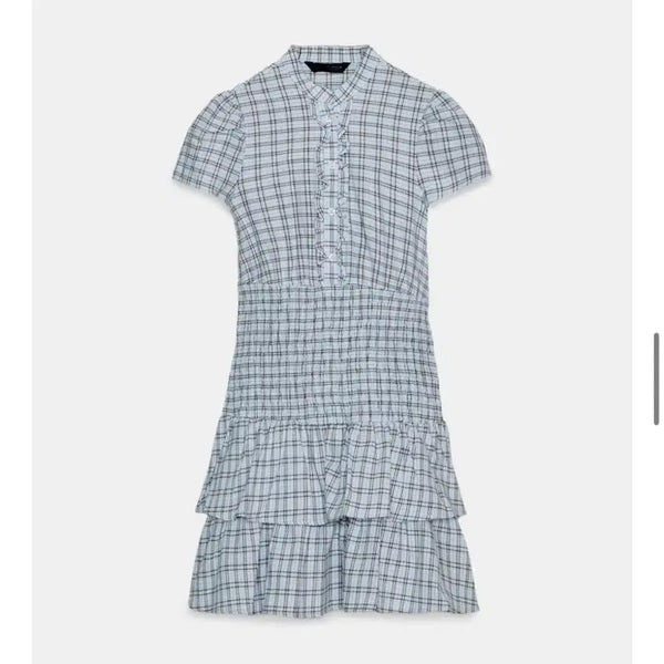 [BUNJANG] Zara 26SS Check Ruffle Cotton Mini Dress / [새상품] 자라 26SS 체크 러플 코튼 미니 원피스