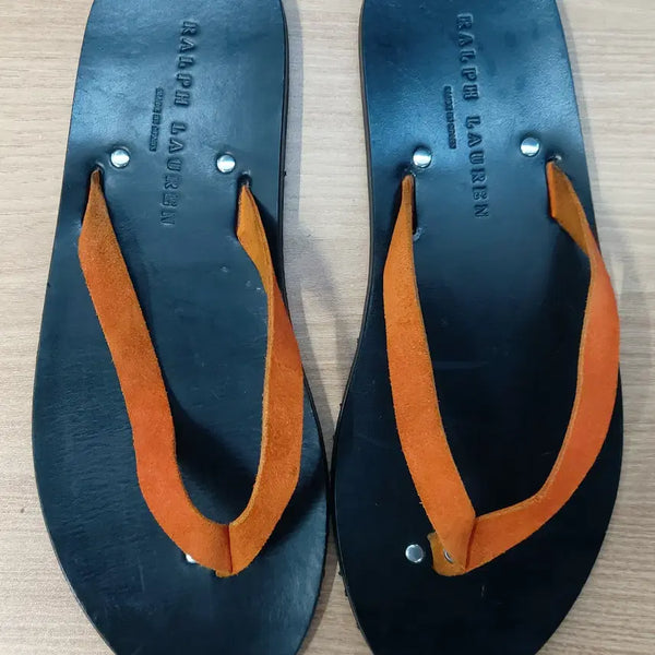 [BUNJANG] Polo Ralph Lauren 280 "Pals Hill" Orange Leather Flip-Flops/Slides / 랄프로렌 280 팔스힐 오랜지 레더 플리플랍/가죽 쪼리. OB. -A.