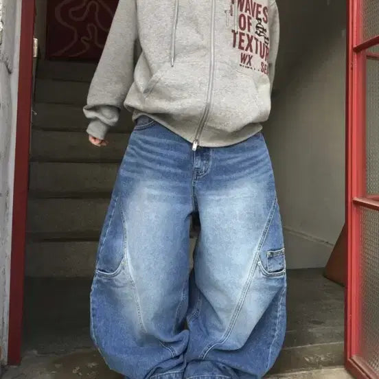 [BUNJANG] Oursees Jet Curved Denim Pants Mid-Blue / 아워시즈 제트 커브드 데님 팬츠 중청