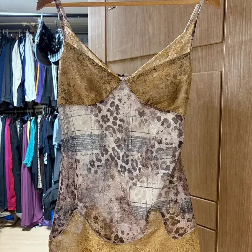 [BUNJANG] Vintage Leopard Lace Slip Camisole / 빈티지 레오파드 레이스 슬립쓴나시