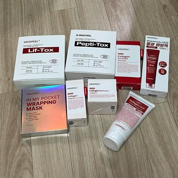 [BUNJANG] Medi-Peel Red Lacto Collagen Set: Ampoule, Cream, Cleanser, Wrapping Pack / 새상품) 메디필 레드 락토 콜라겐 8종 앰플, 크림,  클렌저, 랩핑팩