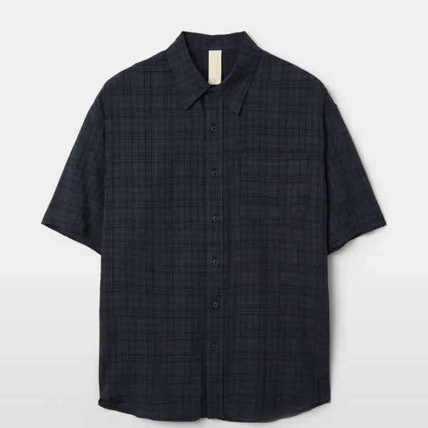 [BUNJANG] Coofway Nimbo Check Half Shirt Navy L / 코프위 님보 체크 하프셔츠 네이비 L