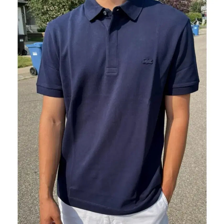 [BUNJANG] Lacoste Men's Hidden Button Polo Shirt Navy / (새상품,M) 라코스테 남성 히든버튼 폴로 카라티 네이비