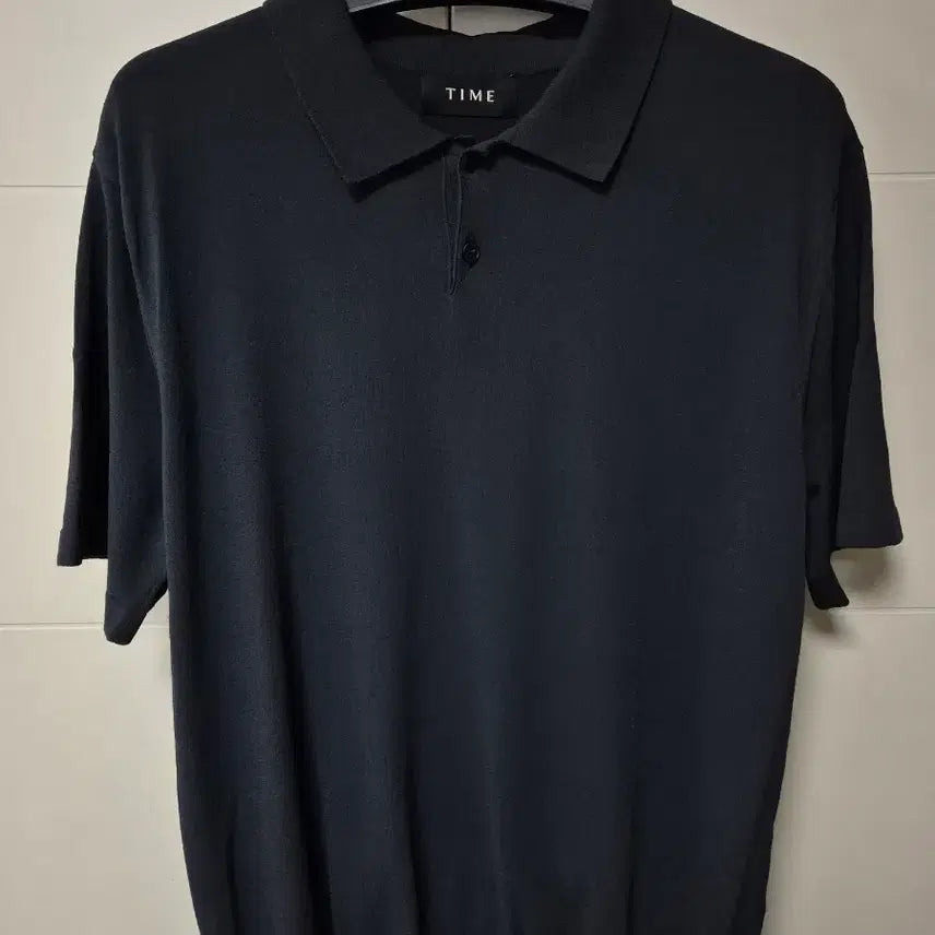 [BUNJANG] Time Homme Dark Grey Rayon Knit Polo T-Shirt / (100) 타임옴므 다크그레이 레이온 니트 카라티셔츠